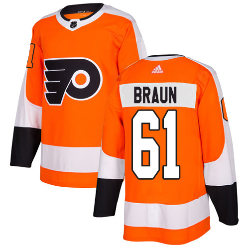 Adidas Flyers #61 Justin Braun Orange Home Authentic Stitched Youth NHL Jersey